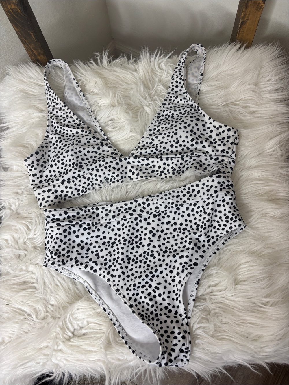SHEIN Black and White Dalmatian Print High-Waist Bikini Size M